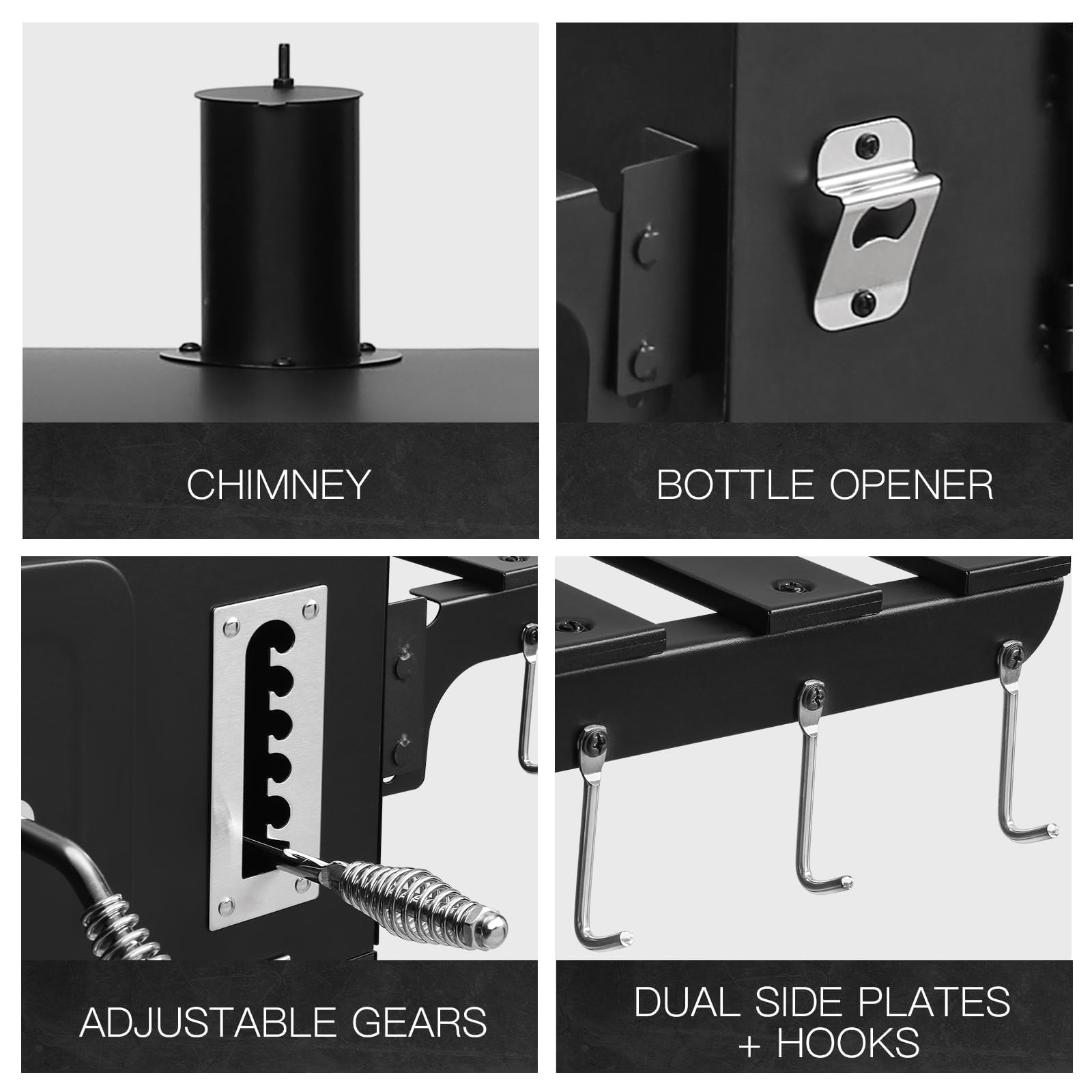 TEENO Chariot barbecue au charbon XXL, grand four à fumigation, noir - 7
