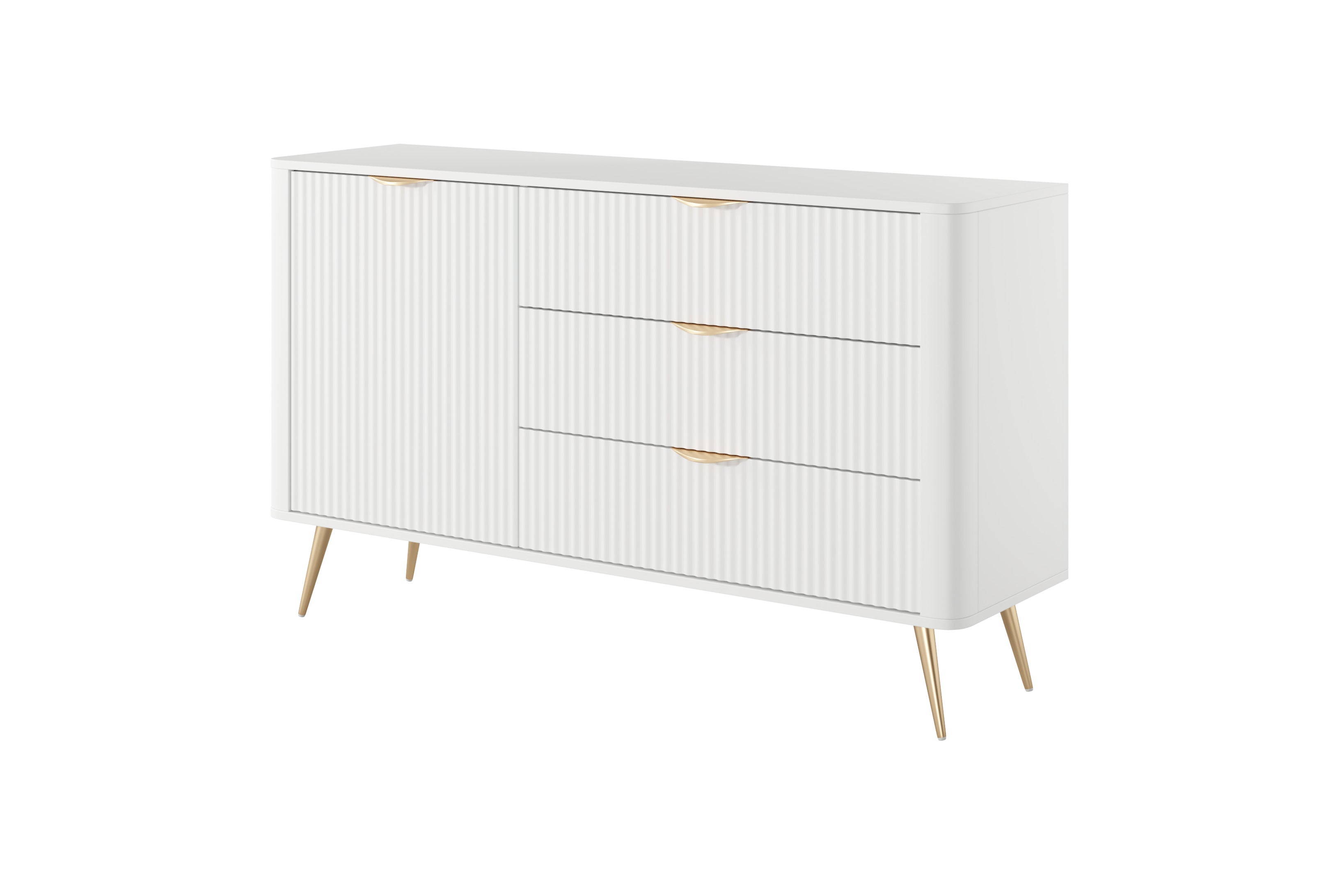 Komoda: 3 szuflady, 1 drzwi, biała, 138,2 x 38 x 81,2 cm