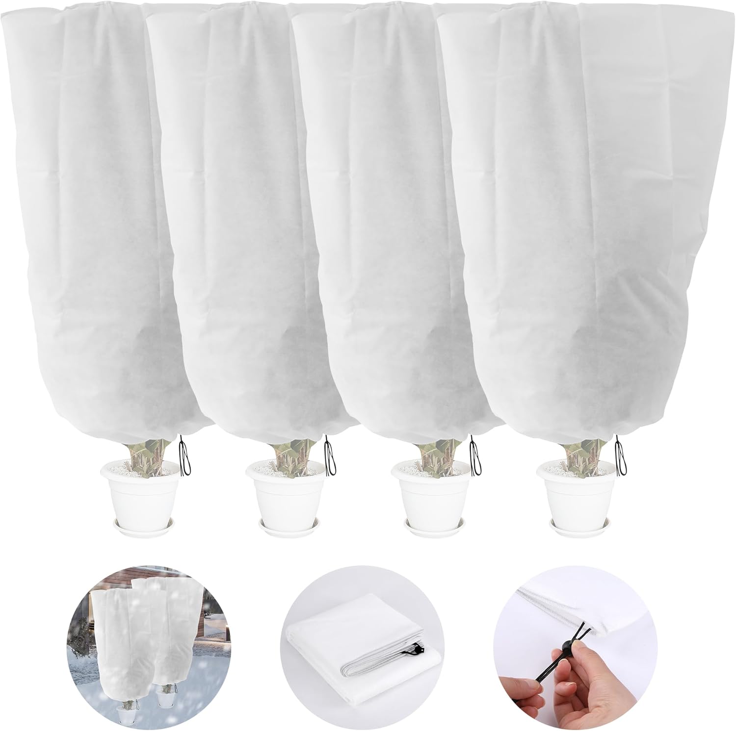 Osłonki na rośliny zimowe ze ściągaczem - 119 x 80 cm, ciepłe i mrozoodporne worki, zestaw 4 szt.