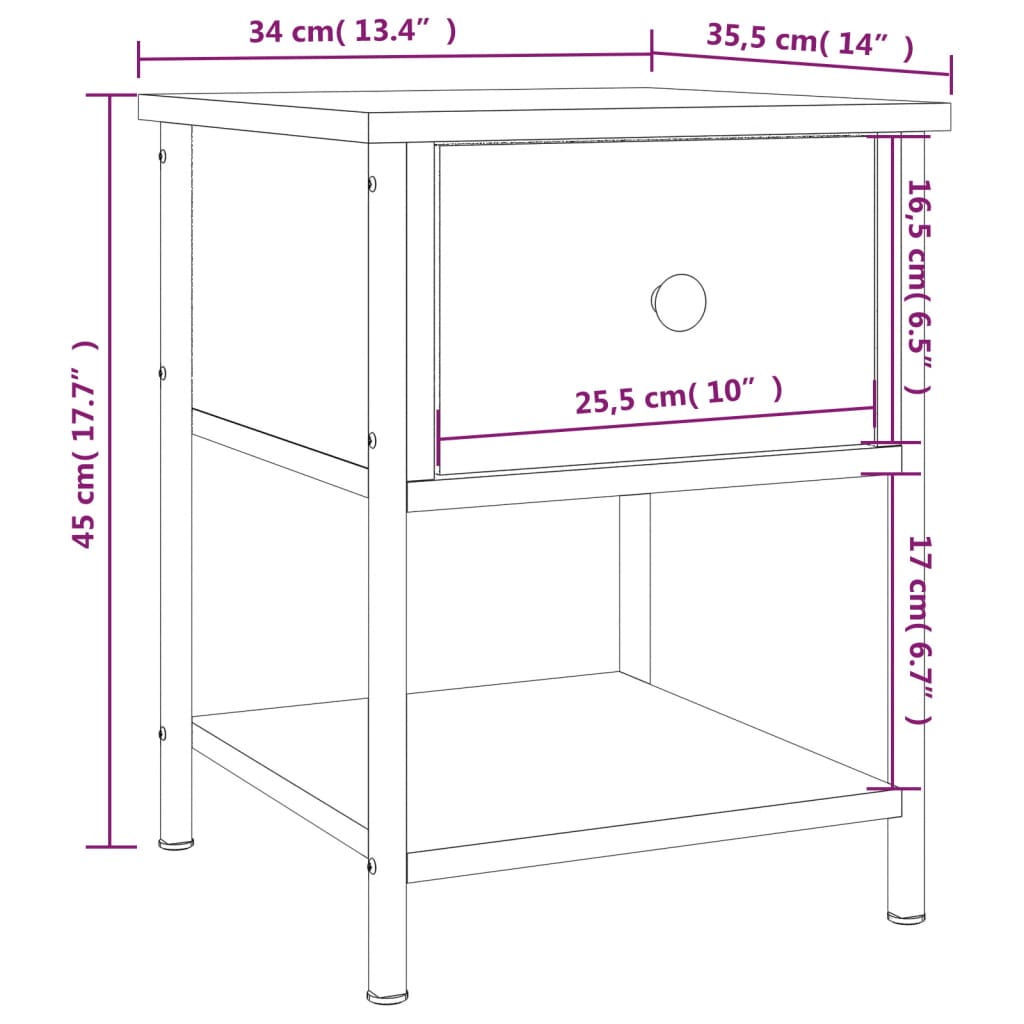 Table de chevet chêne fumé 34x35,5x45 cm bois d'ingénierie - 8
