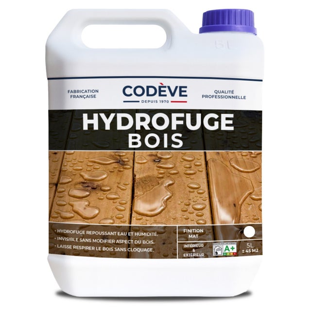 Hydrofuge Bois - 5 L - Codeve Bois - Pour Votre Terrasse, Bardage, Volet, Lambris Ou Meuble En Bois.