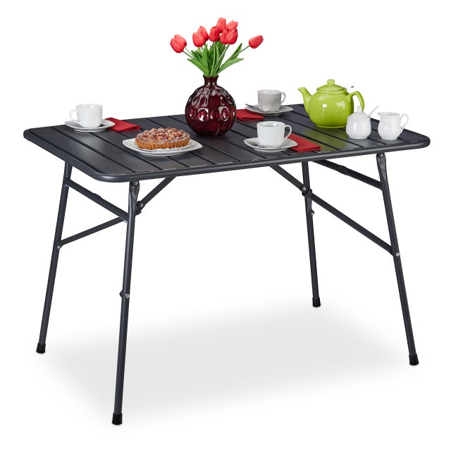 Tavolo da Giardino Pieghevole, Tavolino da Terrazzo in Metallo, 74,5 x 110 x 70,5 cm, Rettangolare, Antracite, Relaxdays