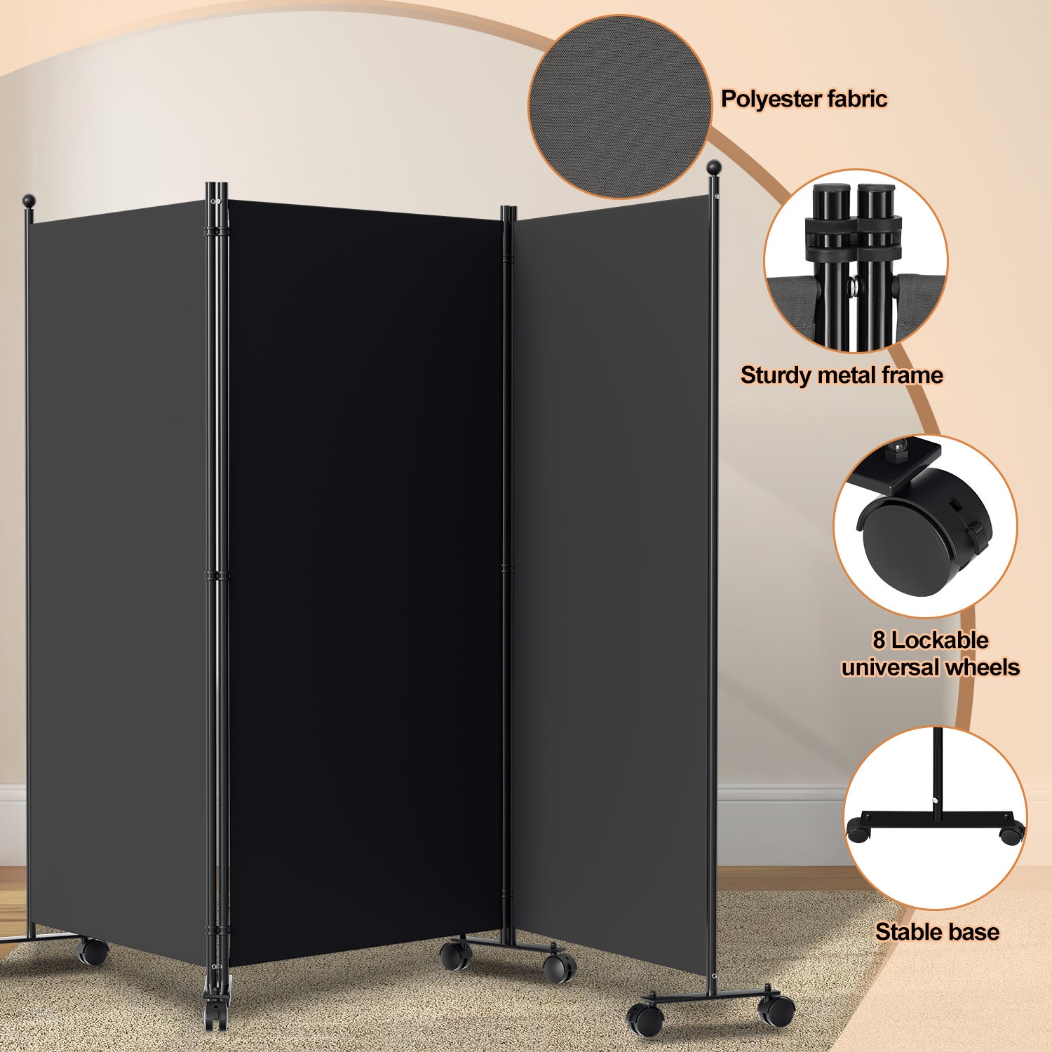 Paravent avec roulettes séparateur de pièce Cloison Paravent écran de confidentialité Écran pour Jardin Anthracite 263x181 cm - 4