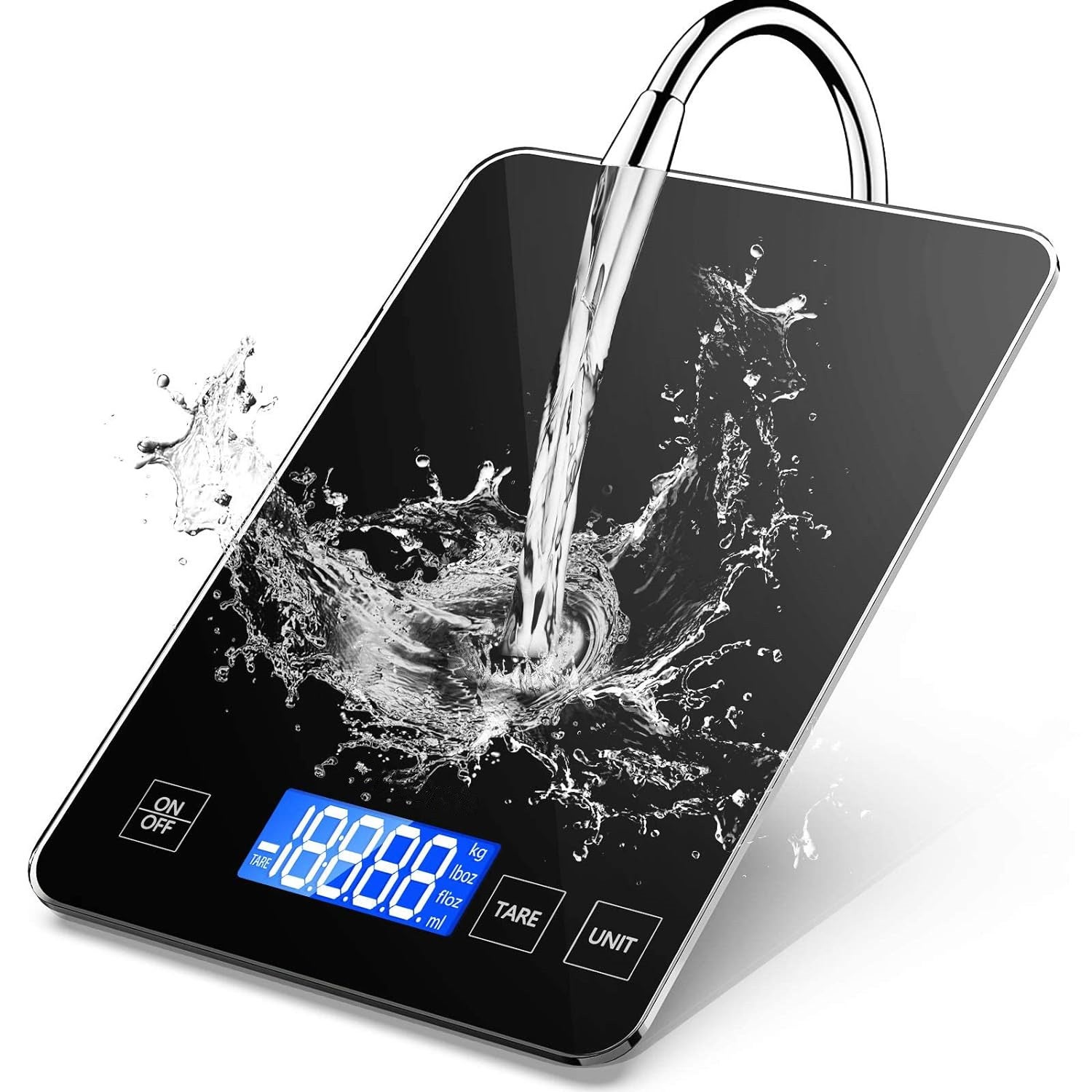 Elektroniczna waga kuchenna 15 kg, Cyfrowa waga spożywcza o precyzji 1 g z wodoodpornego, wzmocnionego szkła, podświetlany ekran LCD