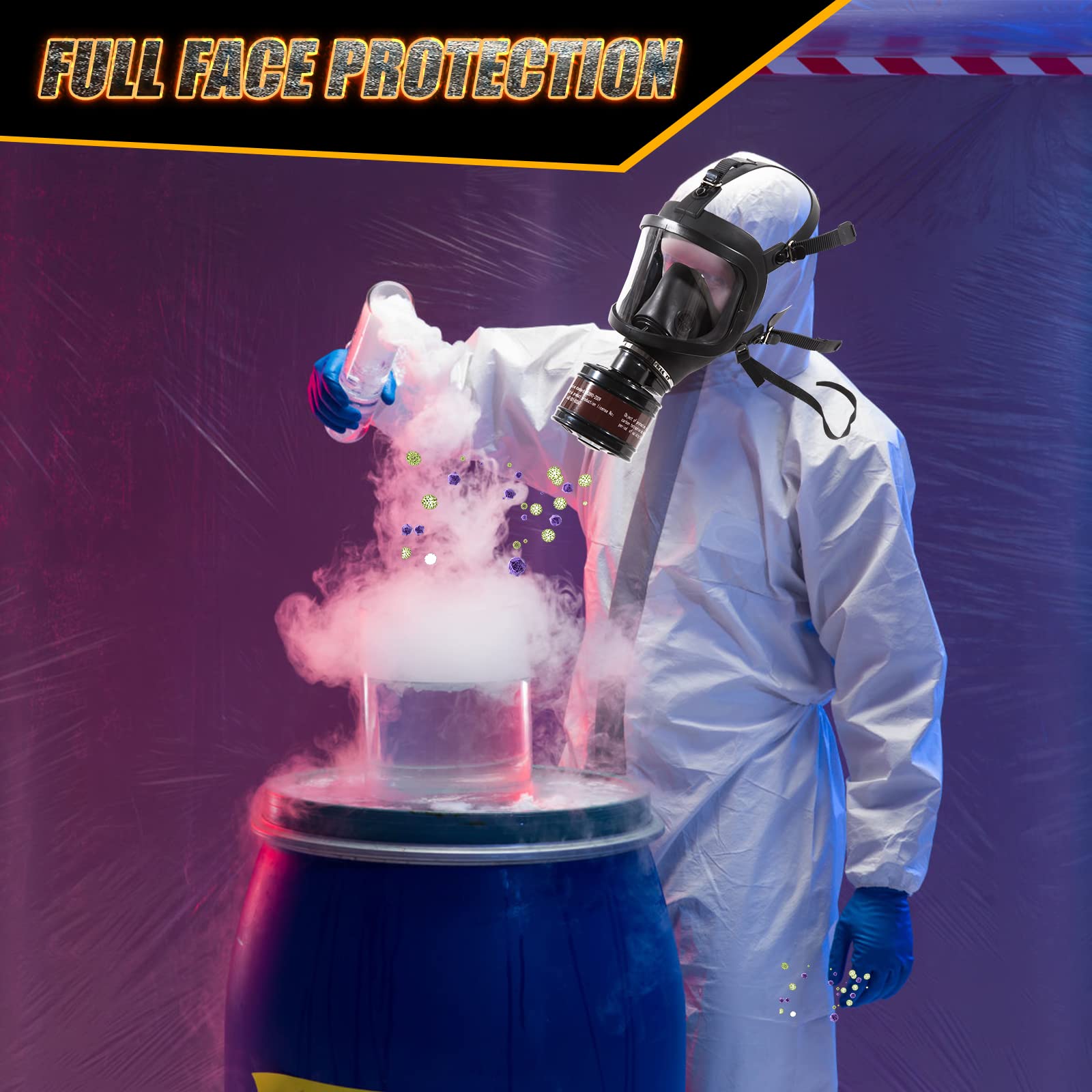 Masque à gaz de survie - Respirateur tactique complet avec filtre à charbon actif 40 mm contre poussières,vapeurs et produits chimiques - 2
