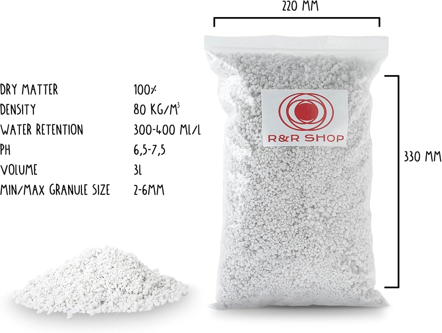 R&R SHOP – Perlite expansée moyenne, pH neutre, idéale pour le jardinage, la germination, l'aération et la croissance des plantes (20 litres) - 3