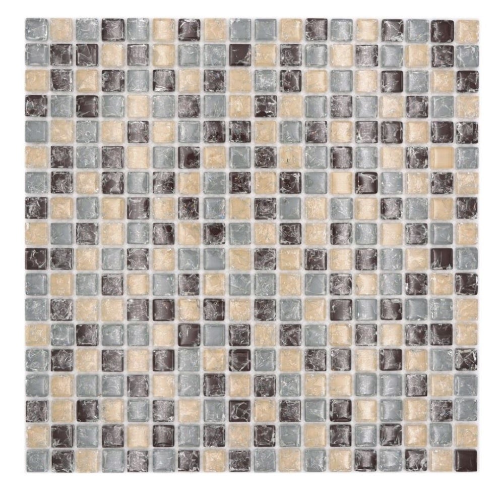 Mosaïque Verre Et Pierre Naturelle MOSANI - Marron Clair, Crème, Beige - Mat 298x305 Mm