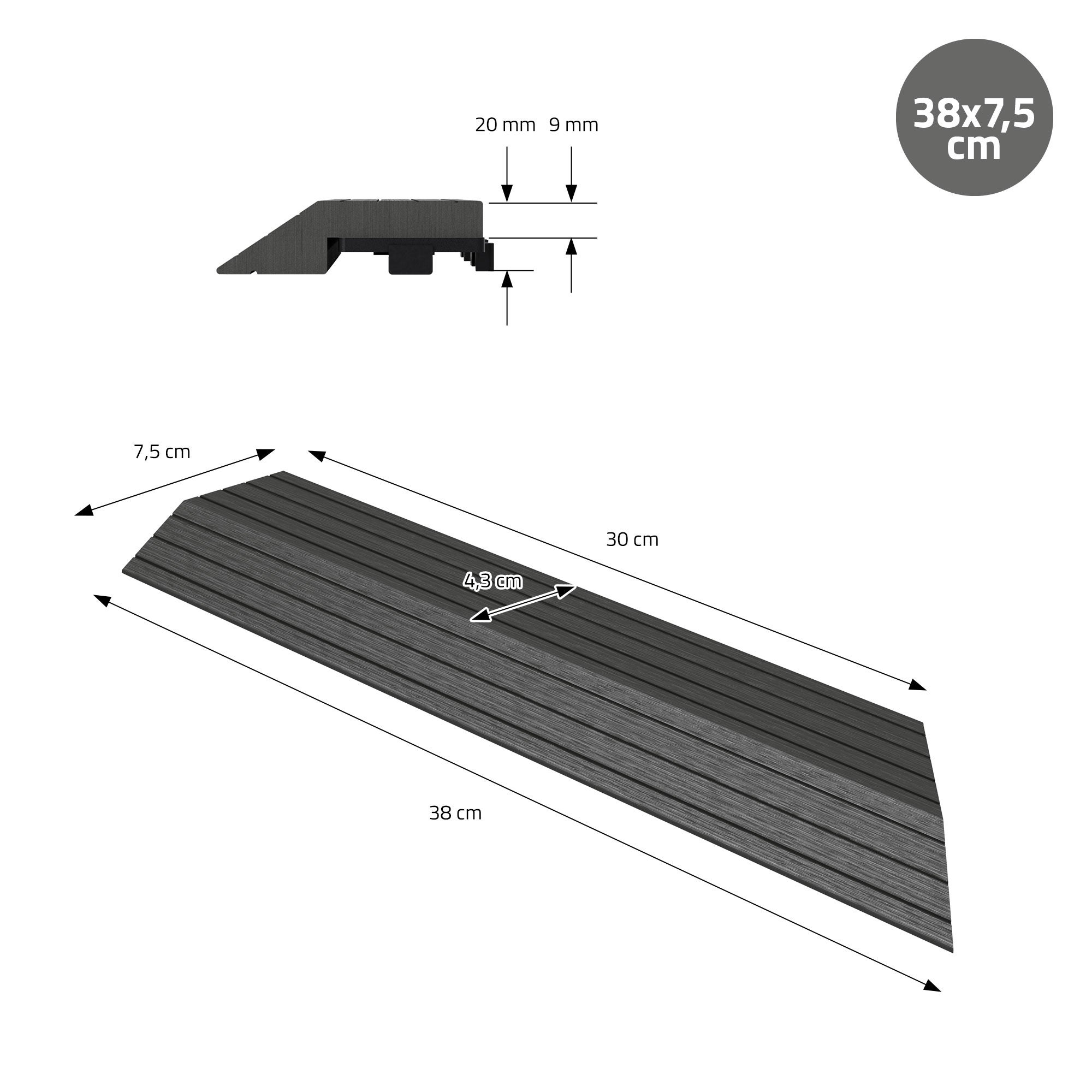 ML-Design listwa narożna prawo wpc antracytowy 38x2x7,5 cm profil drewnopodobny ryflowany z odpływem wzmocniona baza system klik obróbka krawędzi - 7