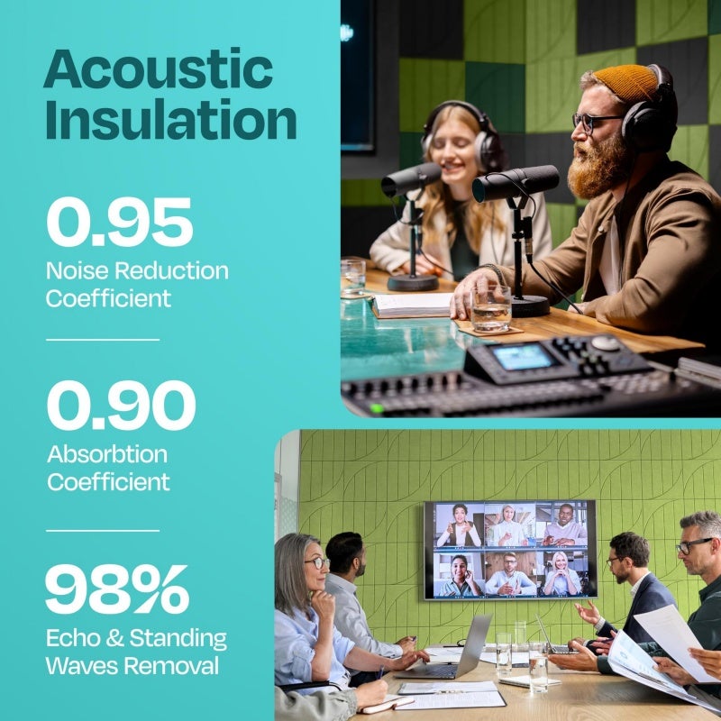 QWINERN 12PCS felt painel de absorção acústica, painel de isolamento acústico de alta densidade, painel de decoração de parede verde, 30x30cm - 2