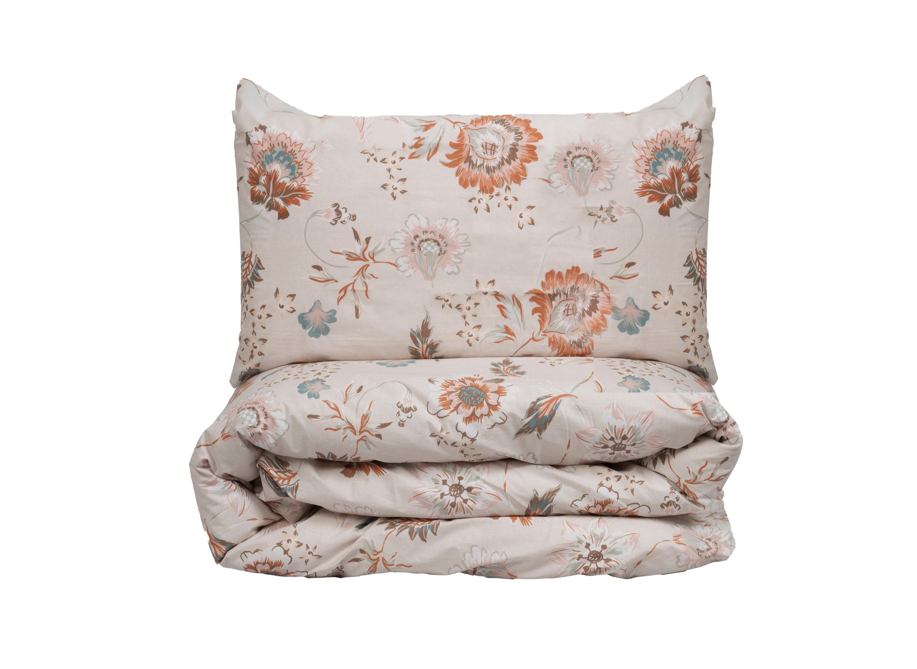 Housse de couette India en coton 180 fils beige, marron, gris, rose pour lit de 90 cm - 3