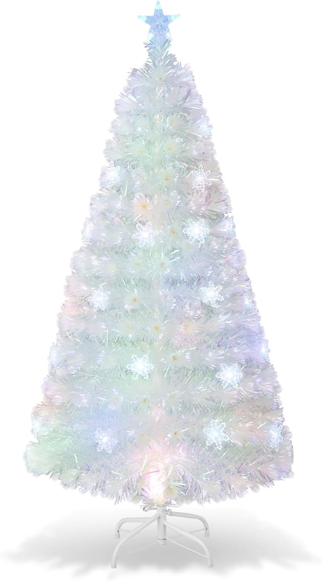 Arbre de Noël Artificiel Lumineux 120CM avec Fibre Optique Colorée & 125 Branches & 18mLumières LED, pour Maison & Jardin & Magasin