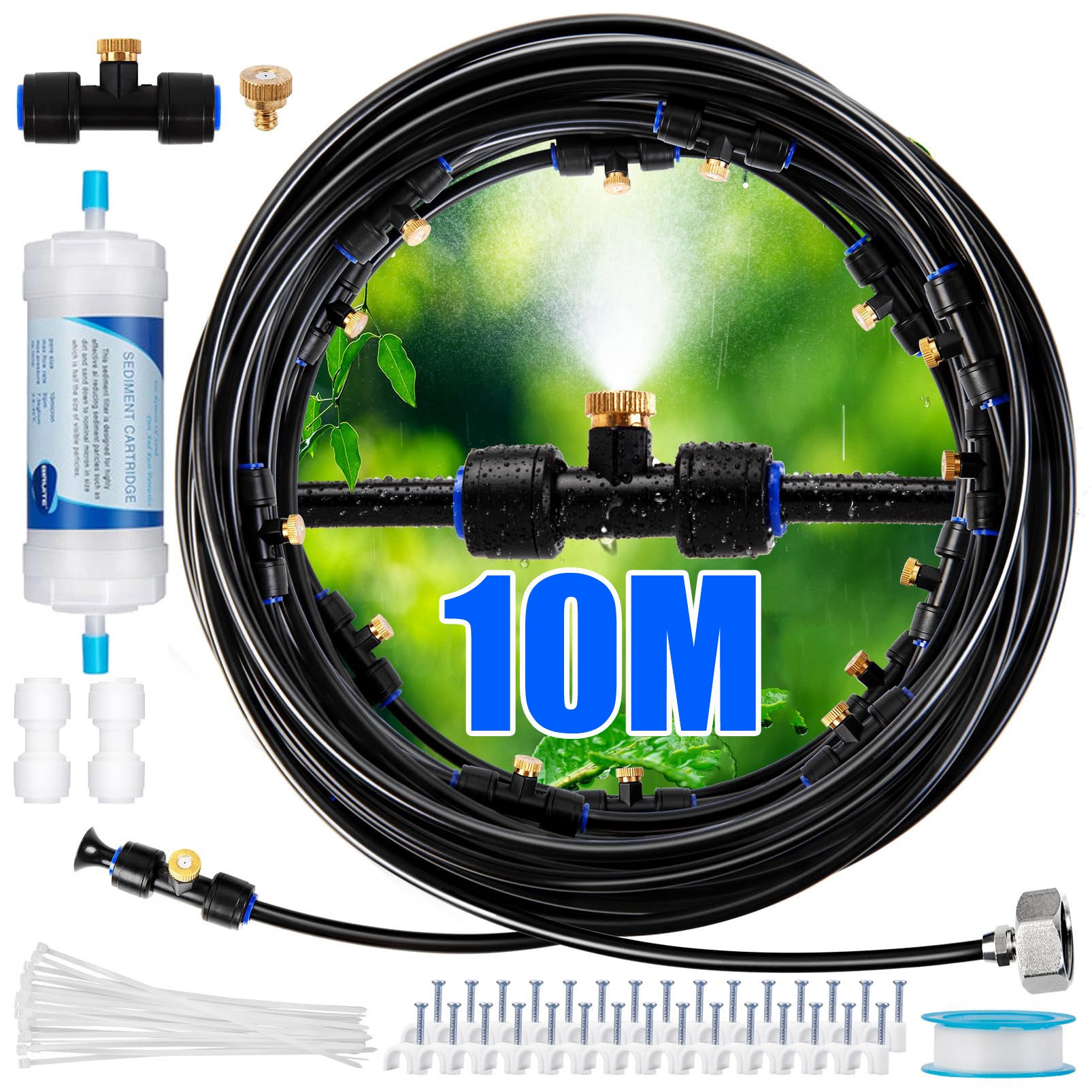 Kit Brumisateur Pour Terrasse Et Jardin - Longueur 10 Mètres - Système De Refroidissement Par Brume Fine - Pour été, Serres, Piscines - 12