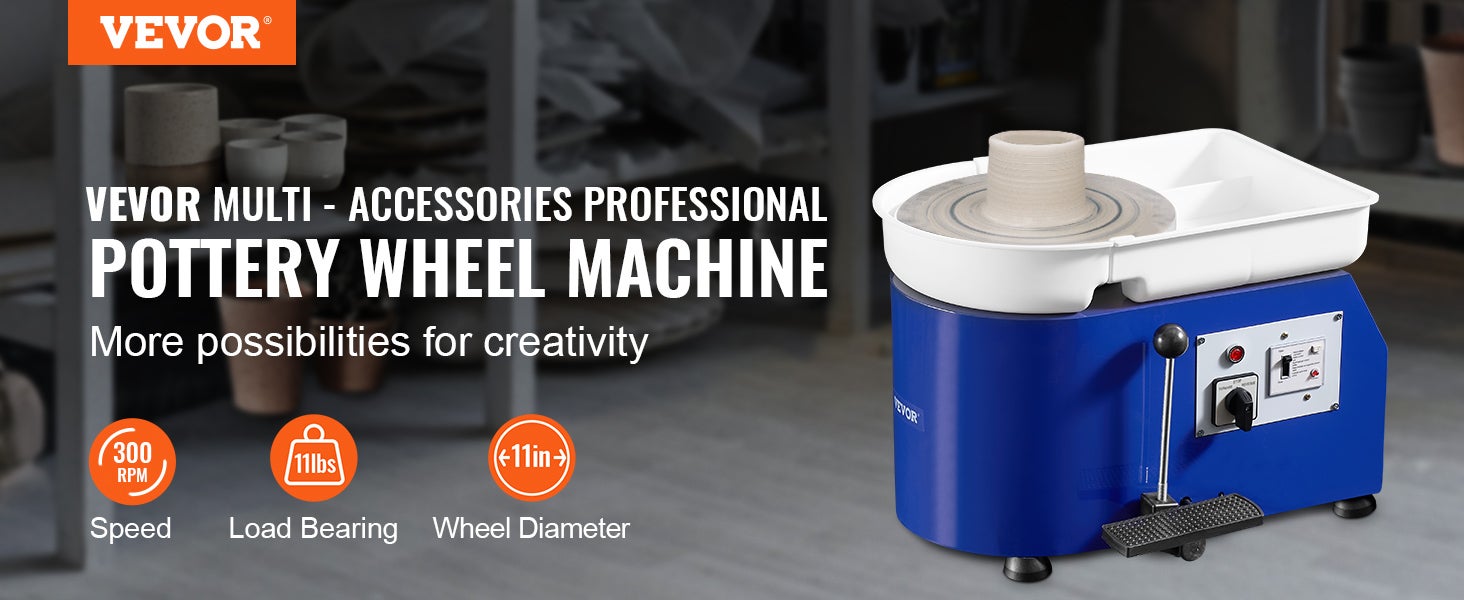 Tour de Potier VEVOR 28 cm de Dia. Roue de Poterie Électrique 350 W 60-300 tr/min Machine de Poterie Électrique Charge Max. 5 kg d’Argile avec Pédale - 9