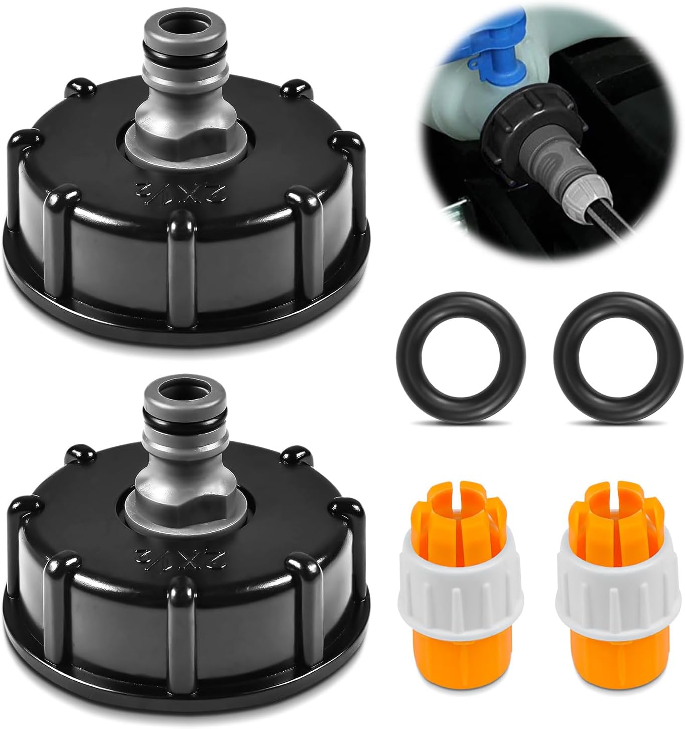 2x pokrywa zbiornika IBC z przyłączem 1/2" - przyłącza IBC S60x6 - średnica wylotu 60 mm do węża ogrodowego