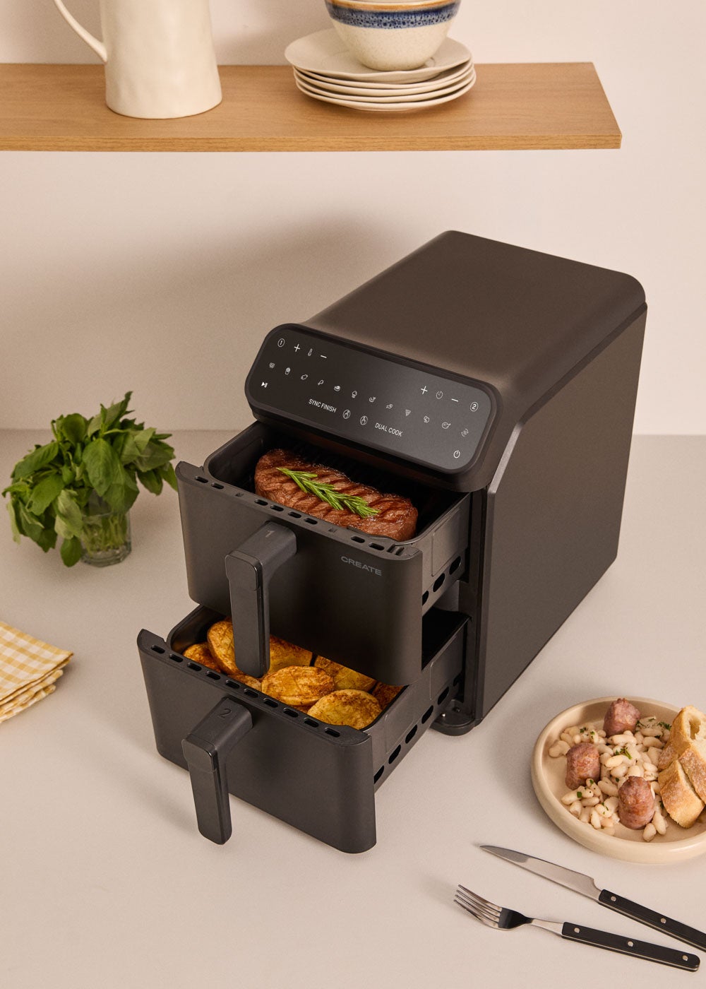 CREATE - AIR FRYER DUAL STACK - Frytkownica beztłuszczowa 11,2 L z podwójną warstwą i niezależną kontrolą - Noir - 2