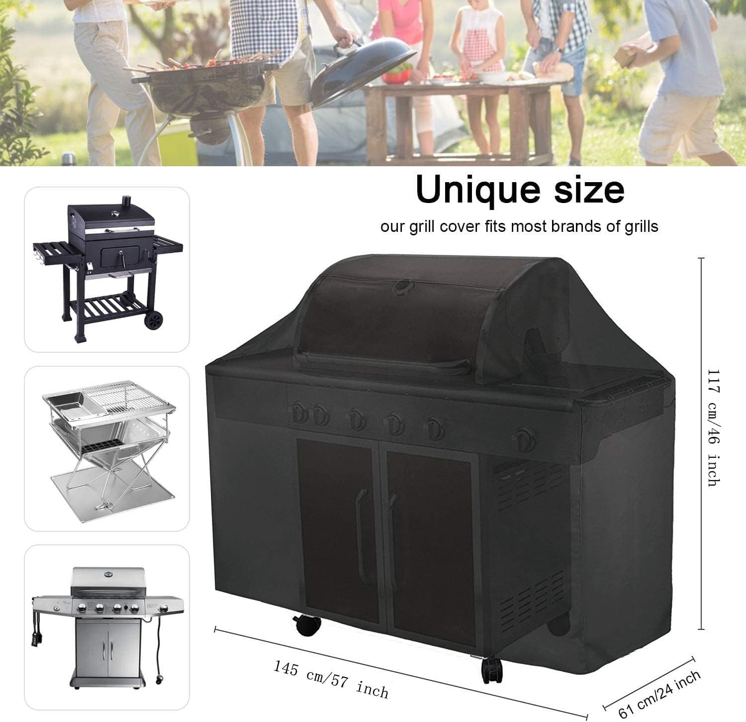 Housse de Barbecue, BBQ Couverture Imperméable au Barbecue, Bache de Protection Barbecue Housse, Anti-poussière Anti-UV et Durable (148x61x117cm) - 3