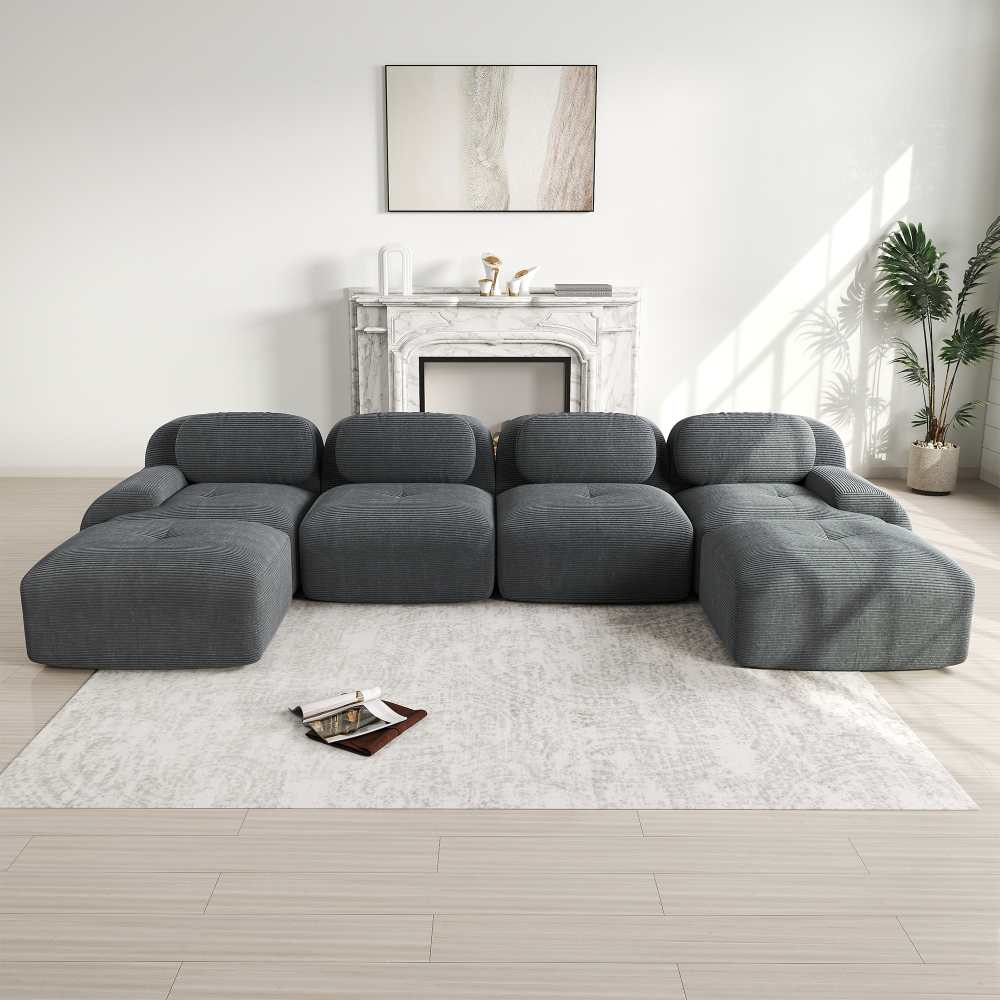 Modułowa sofa w kształcie litery U, nie wymaga montażu, oddychająca tkanina welurowa, wysoka elastyczność, przyjazna dla zwierząt