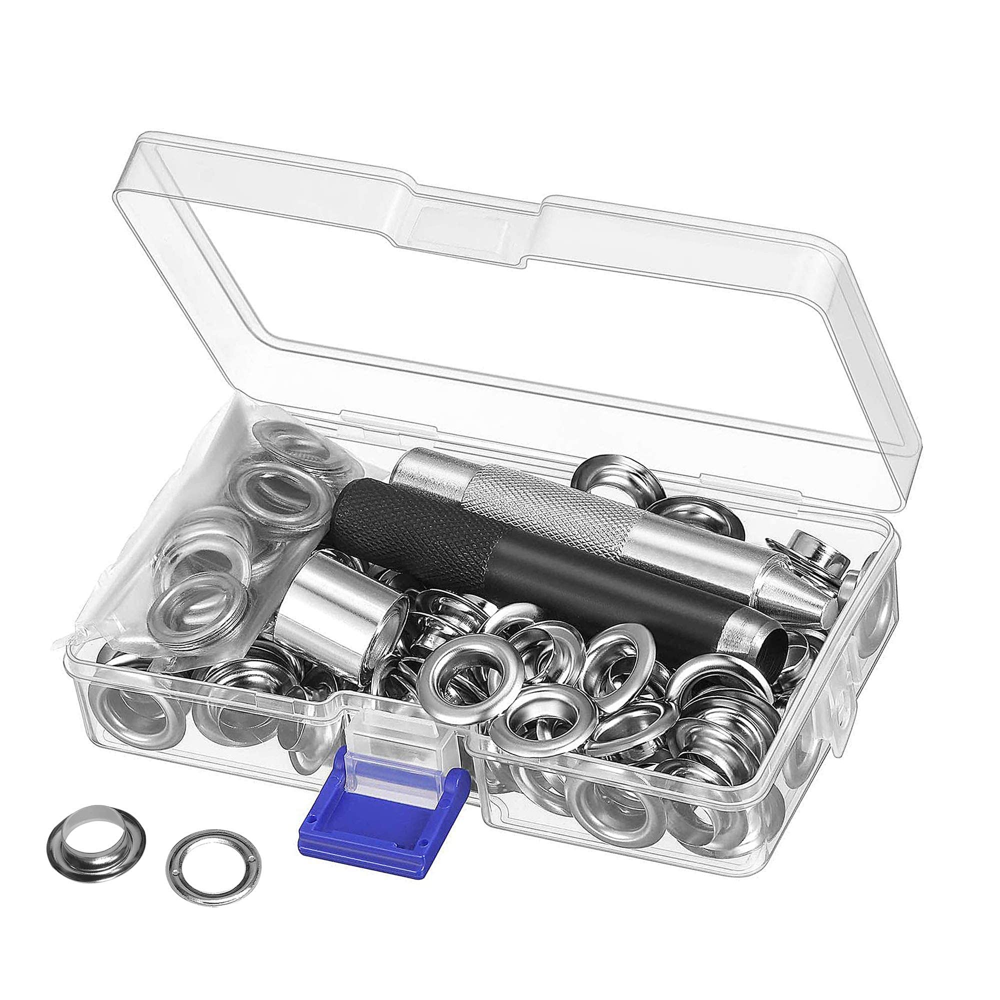 Zestaw oczek narzędziowych 12mm Metalowe zestawy oczek 100 Zestaw Oczek do Płótna Plachta Namiot do Naprawy Srebrny (1/2 Cala)