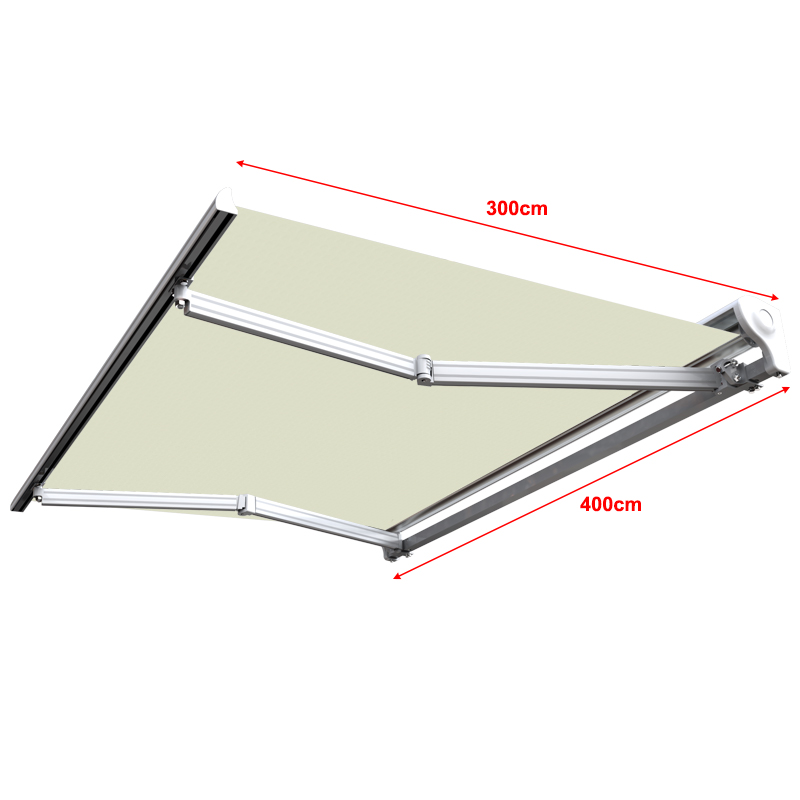 Store banne motorisé et manuel 4 x 3 m Demi coffre pour terrasse - Écru - 2