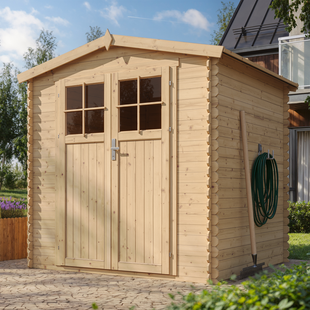 Abri De Jardin En Bois Traité Avec Sol - 216x206x218 Cm, 3.53 M² - Petit Local à Outils, Rangement Vélos - Toit Imperméable, Fenêtres