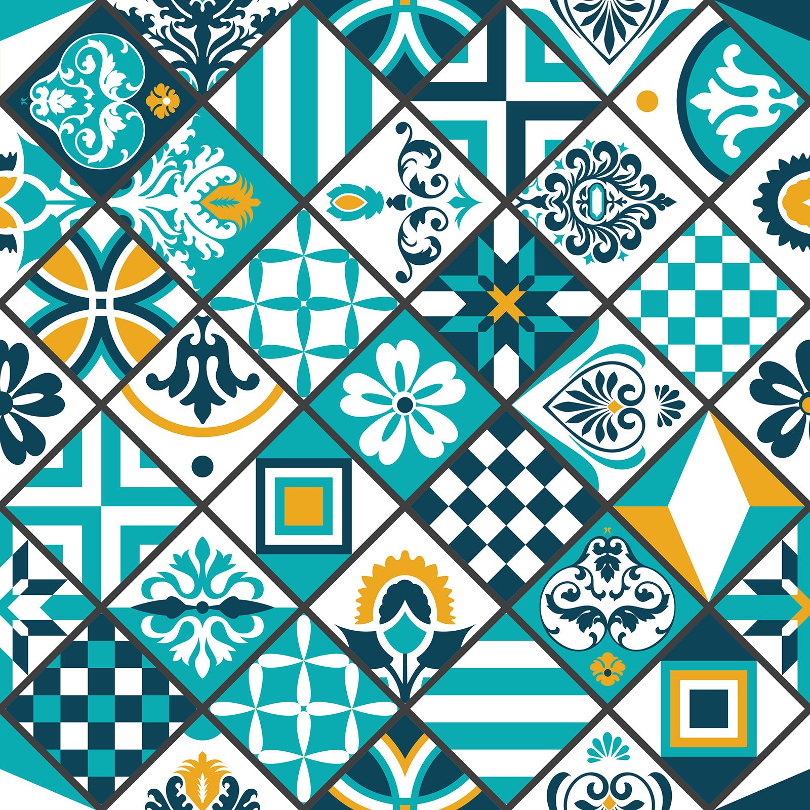 Crédence adhésive sticker décoratif pour cuisine - Effet carreaux de ciment - Adhésif MAT - 60x60 cm - 2