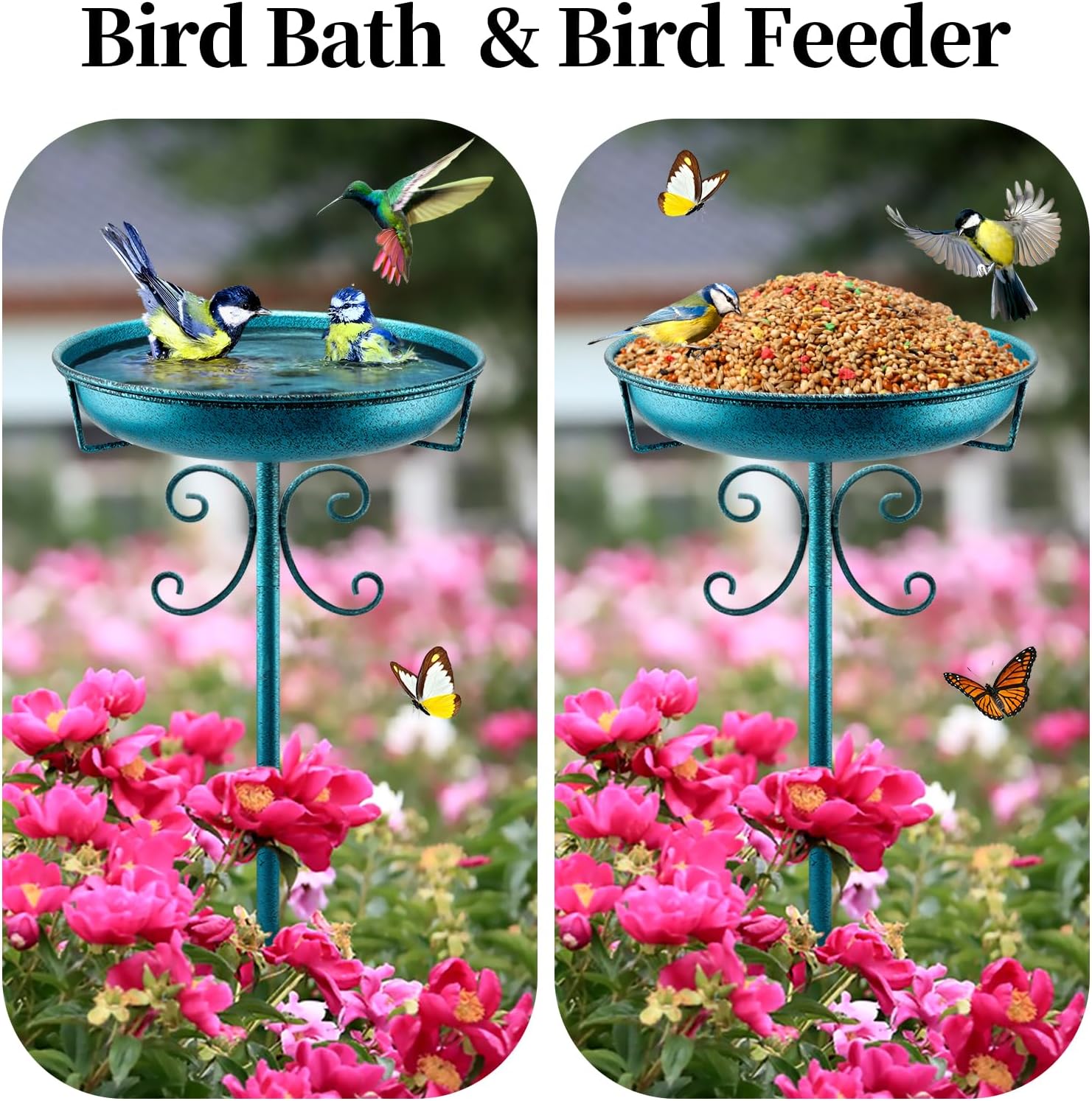 Banheira para pássaros independente para uso externo, comedouro e bebedouro para pássaros de jardim, comedouro decorativo removível estilo spa. - 4