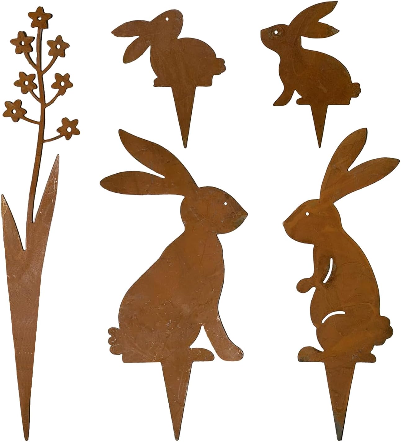 TRAHOO-Déco Jardin Métal Rouillé, 4 Oiseaux Decoratifs Exterieur