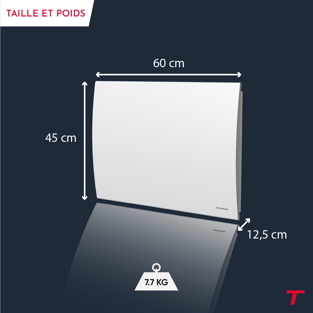 Radiateur électrique fixe à inertie sèche céramique avec thermostat interchangeable 1000W THOMSON CLEO horizontal blanc - 5