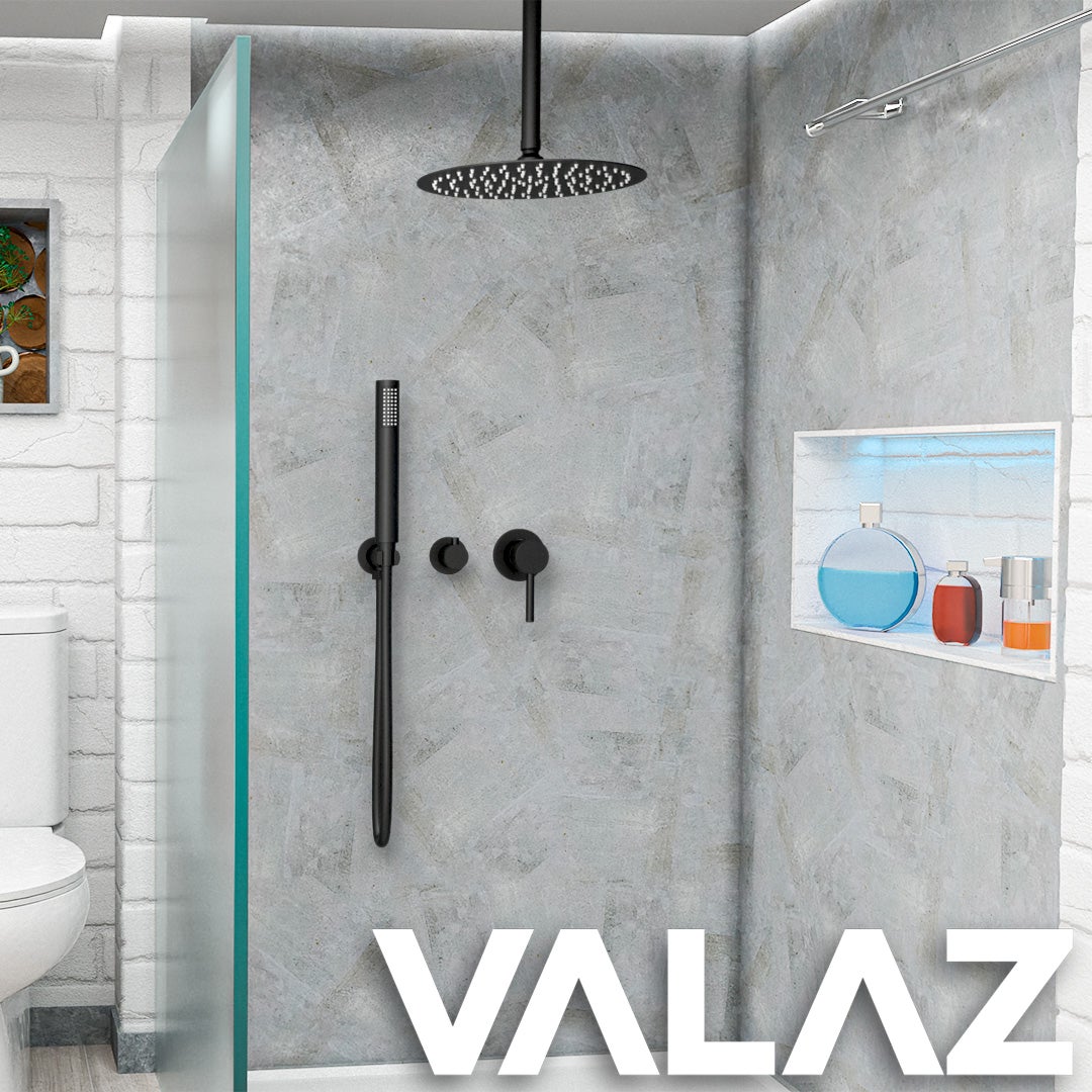 Valaz Douche ronde monocommande encastrée noir mat - Série Guadiana - 25 cm - 4