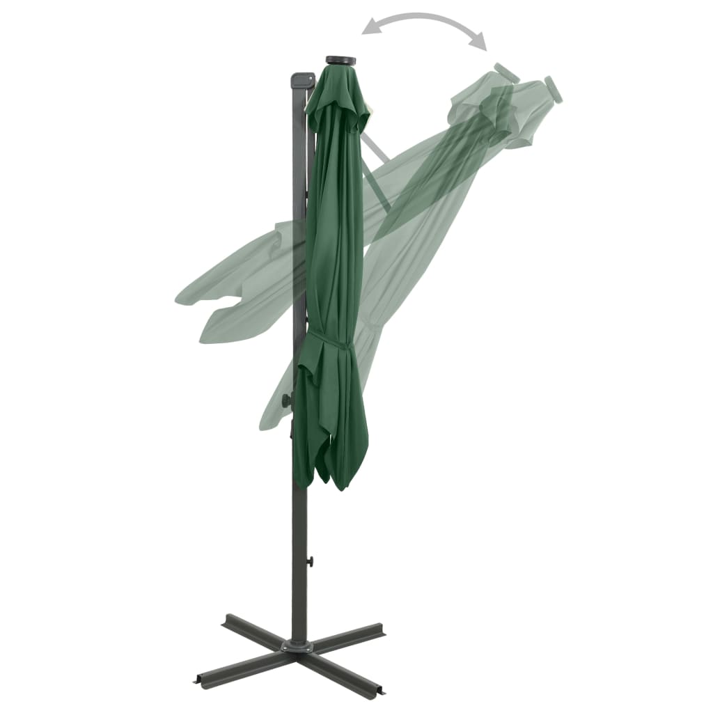 Parasol déporté avec mât et lumières LED Vert 250cm - 7