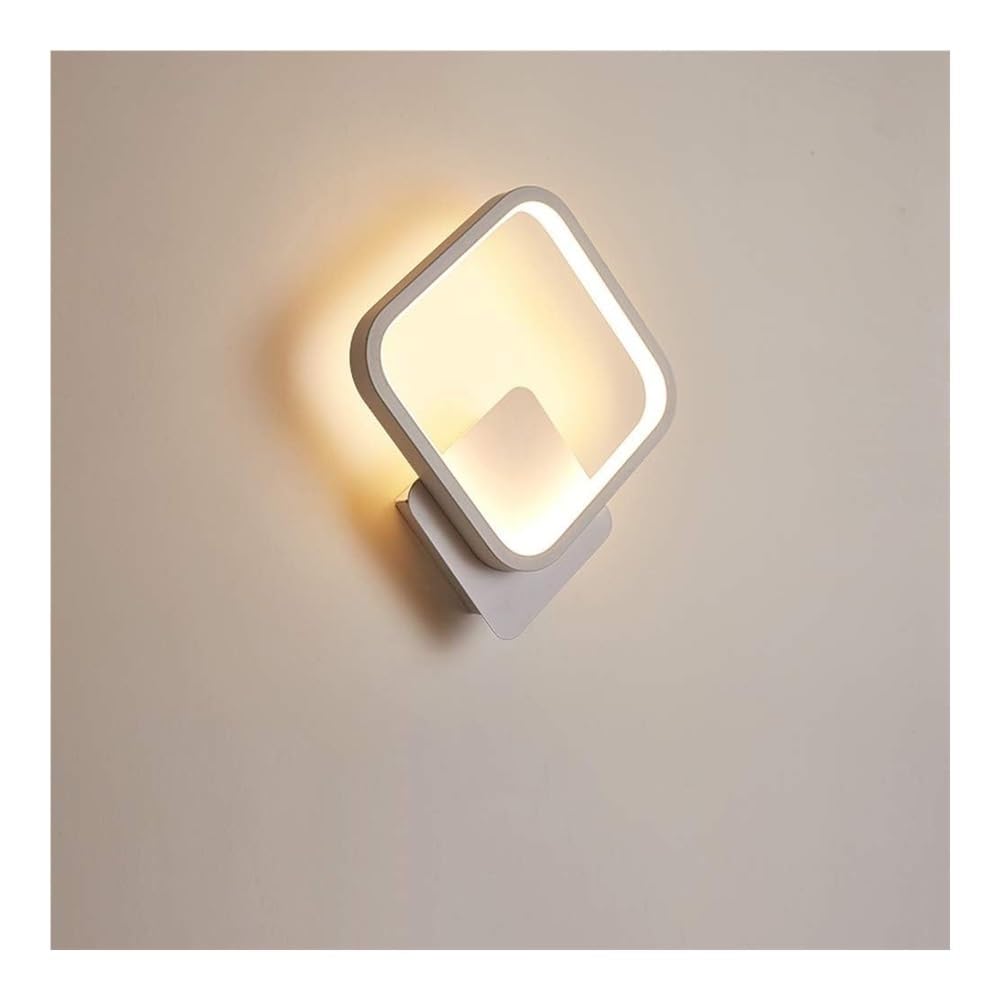 Nowoczesne białe metalowe kinkiety z kwadratowym akrylowym kloszem, pojedyncze lampki nocne LED 18 W, ciepłe światło 3000 K