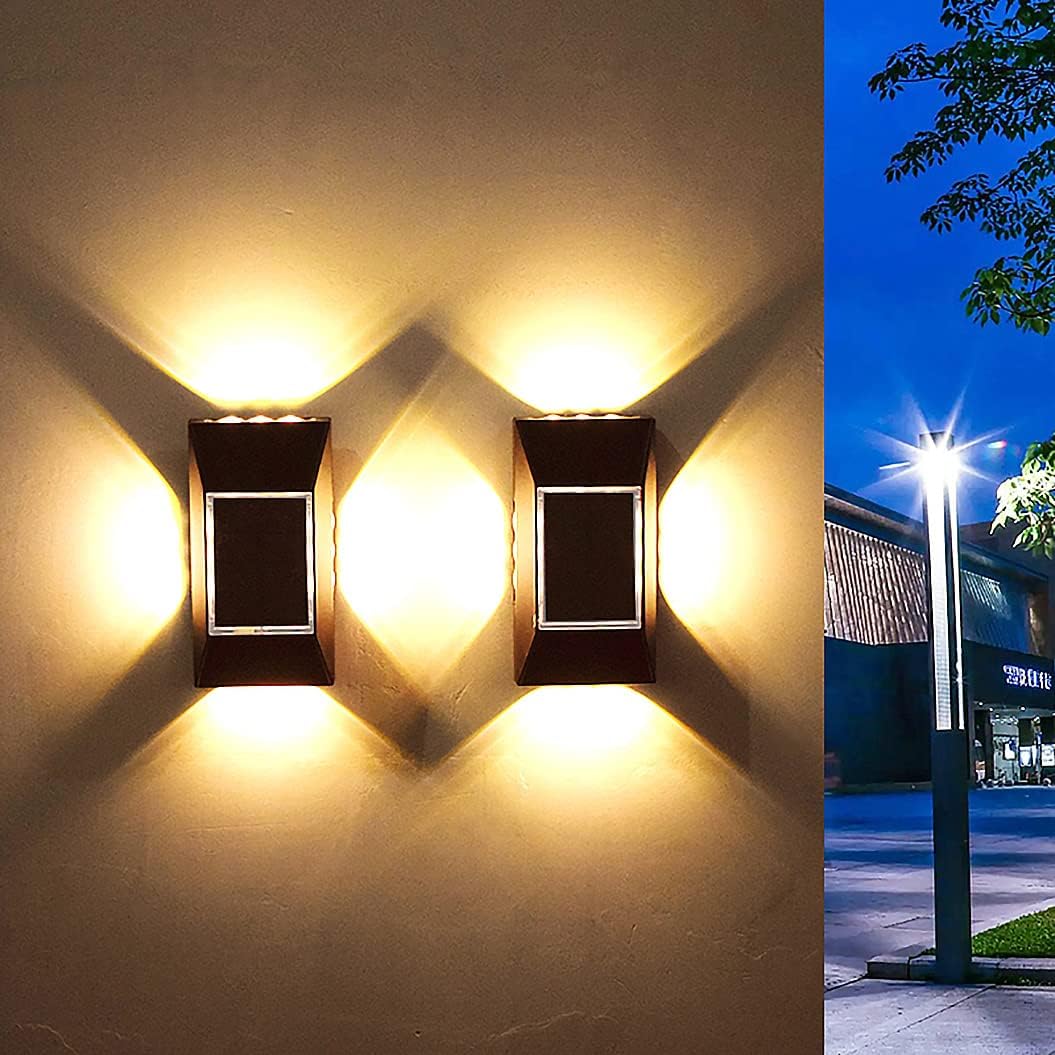 Zestaw 2 lamp zewnętrznych ściennych - Wodoodporne IP65 - 12 diod LED - Do ogrodzeń, tarasów, podjazdów i schodów - Ciepła biel