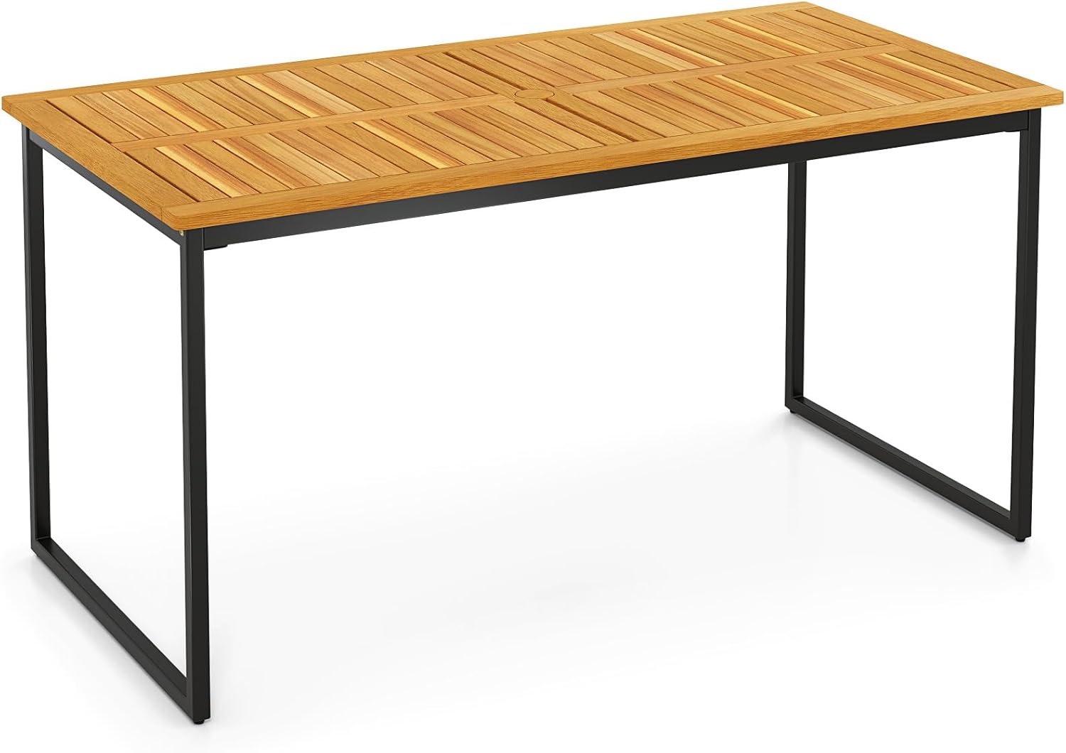 Stół Ogrodowy 140 cm, Duży Stół Ogrodowy z Drewna Akacjowego dla 6 Osób z Regałem z Listew (Czarne Kwadratowe Nogi, 70 x 140 x 73 cm | 6 Osób)