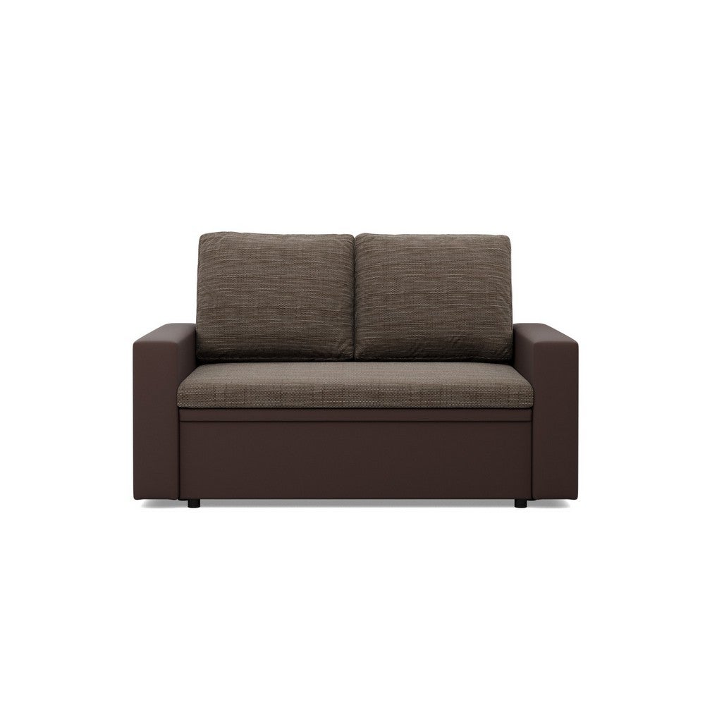Rozkładana sofa, CAPERO, ekoskóra, plecionka, 148x87x90 cm, brąz - TYLETEGOTU