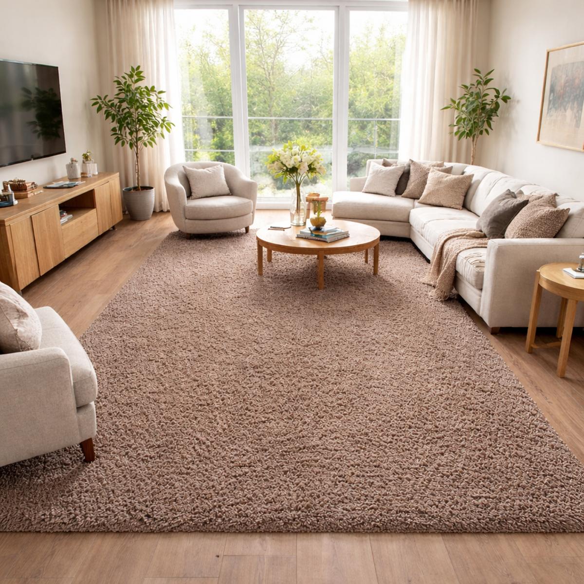 Tapis poils longs shaggy 240x340 rectangle tissé mocca motif uni UNI L - 6