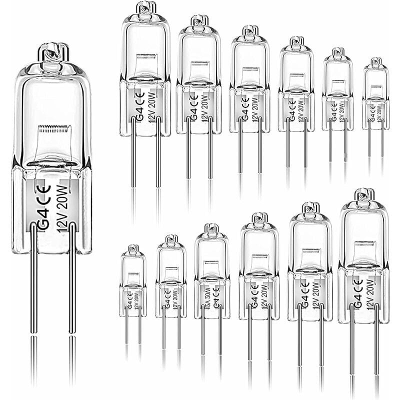 Zestaw 12 żarówek halogenowych G4 20W 12V 2800 K 2-pinowe do okapu, kuchni, salonu, sypialni
