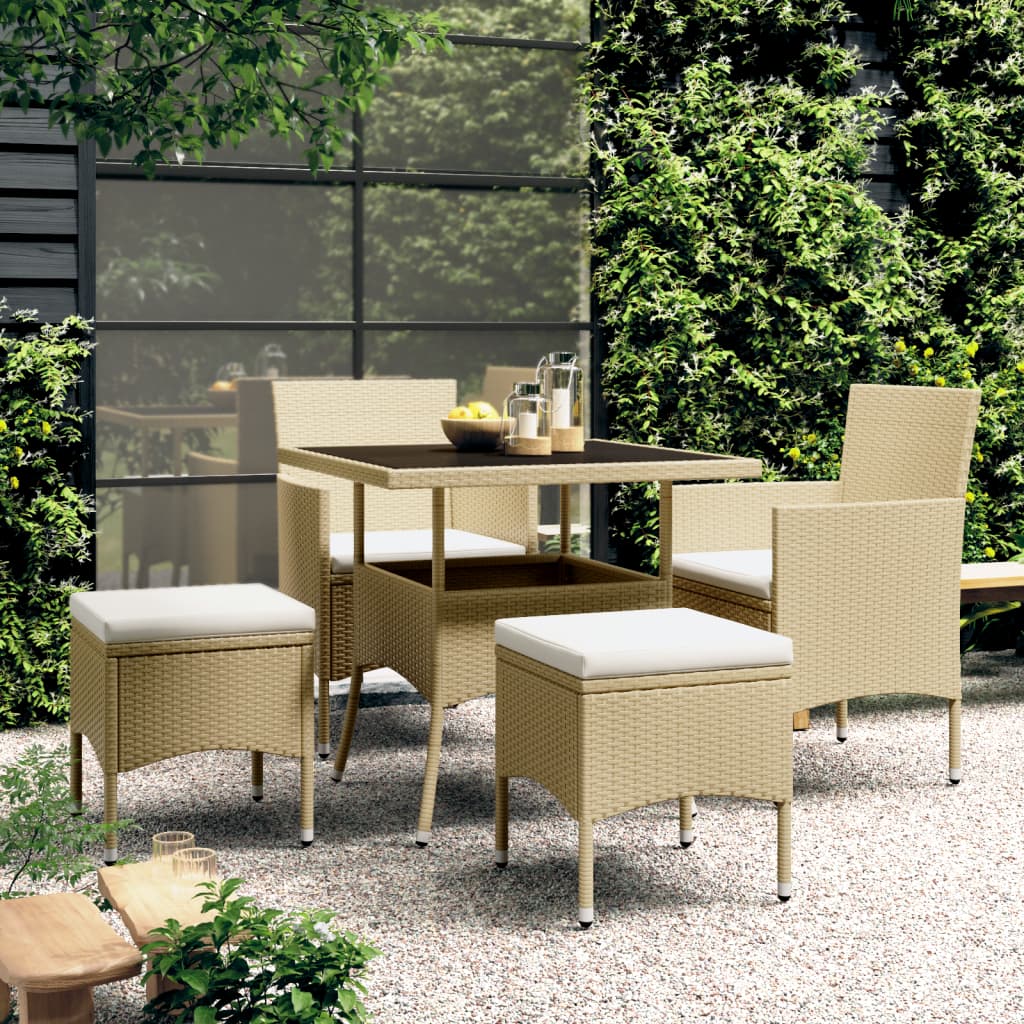 Juego de comedor para jardín de 5 piezas ratán sintético beige | Leroy ...