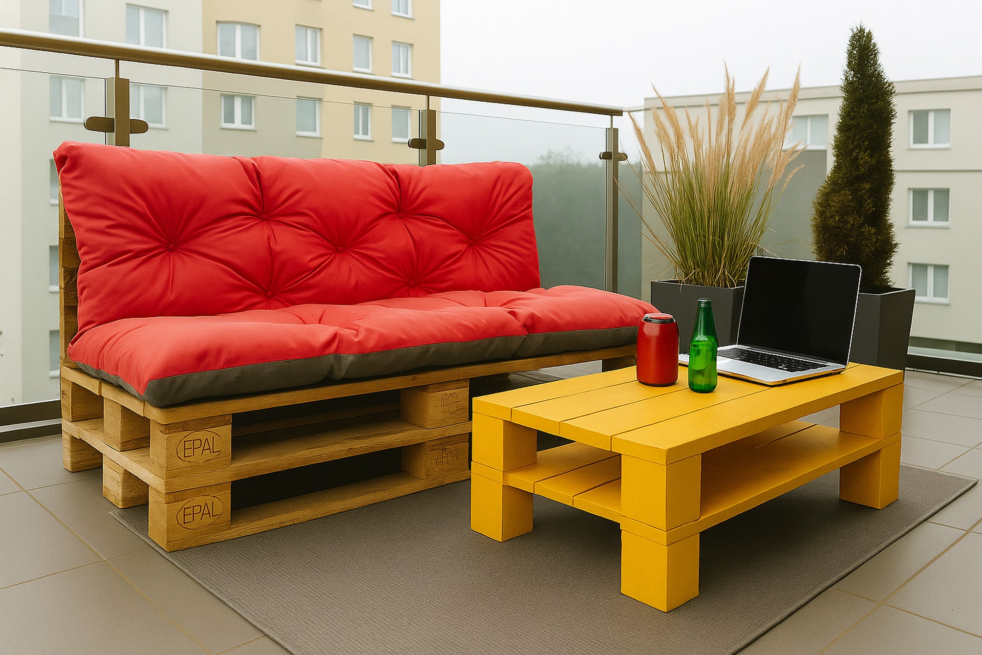 Set Coussins palettes, Assise 120 x 50 et Dossier 120 x 40cm Rouge, coussins canapé / coussin pour palette in / extérieur, SETGARDEN - 3