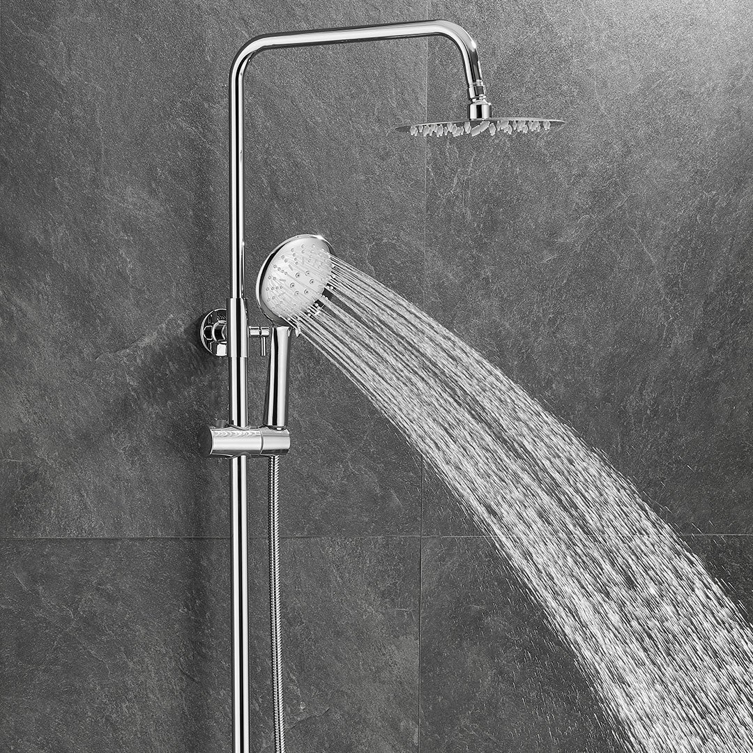 Valaz Barra de ducha monomando redonda ajustable hasta 120CM cromada - Serie Ebro - 20cm - 4