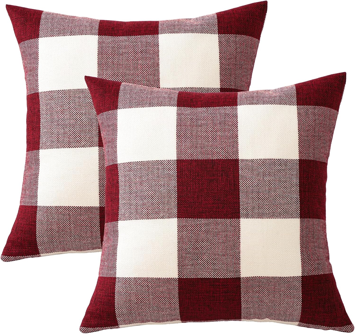 Set di 2 federe per cuscini natalizi classici a quadri da 50x50 cm, federe decorative in stile country per divano, soggiorno e letto (rosso) - 4
