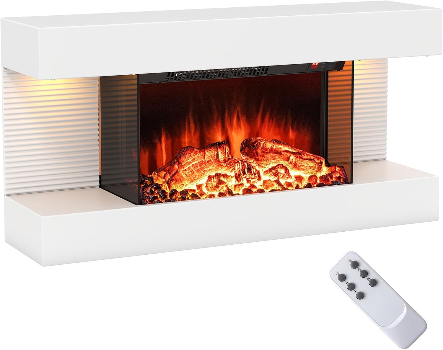 Elektryczny Kominek Ścienny 750 W/1500 W, Dekoracyjny z Efektem Płomienia LED, 12 Kolorów, Oświetlenie Nastrojowe, Pilot Zdalnego Sterowania, 37 m²