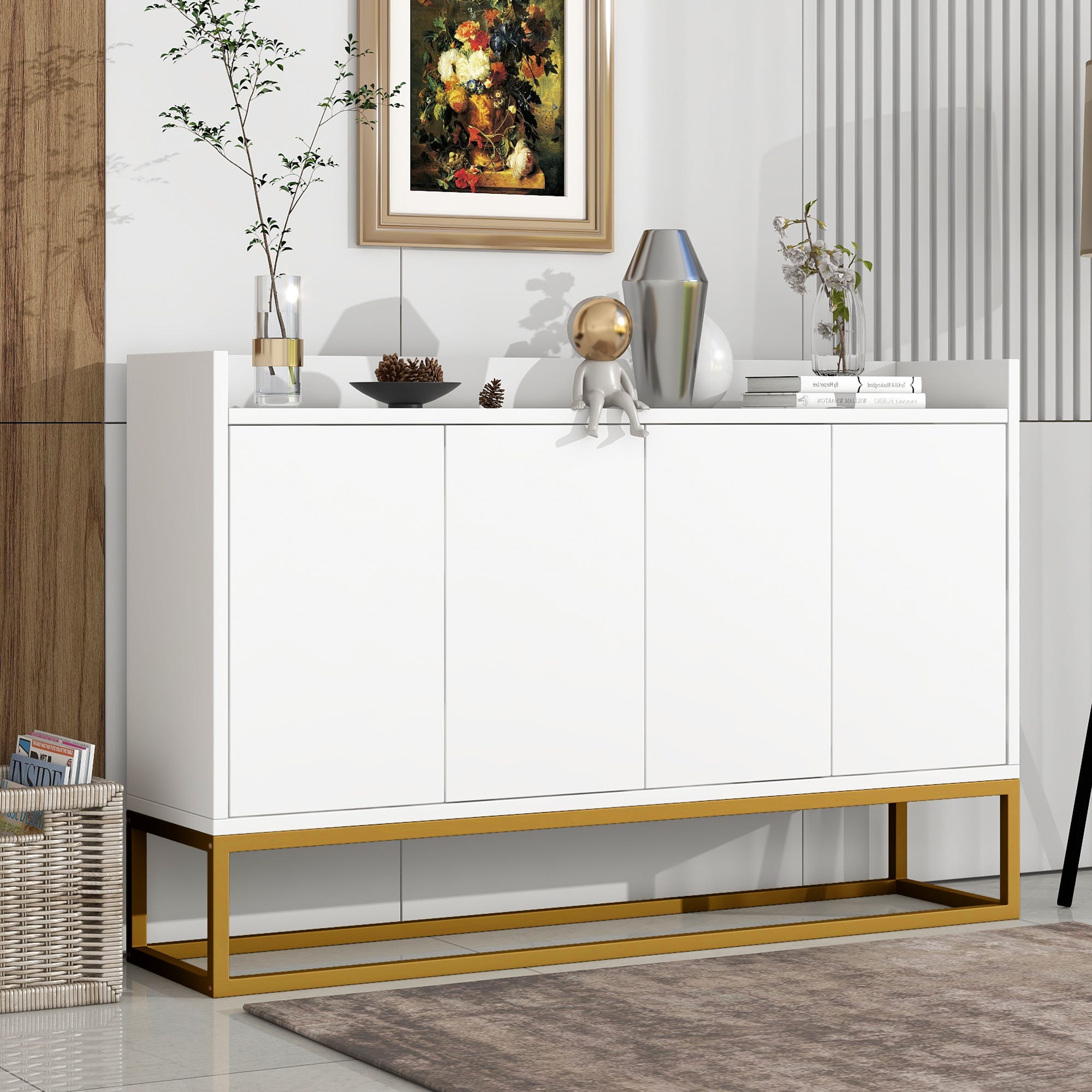 Comedor Buffet Aparador minimalista moderno, buffet de 4 puertas sin tiradores para ...