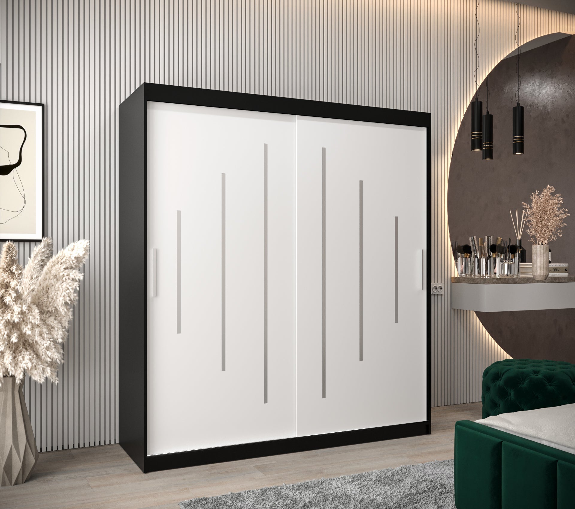 Szafa przesuwna garderoba York 180 x 62 x 200 cm Czarny + Biały - Abiks Meble