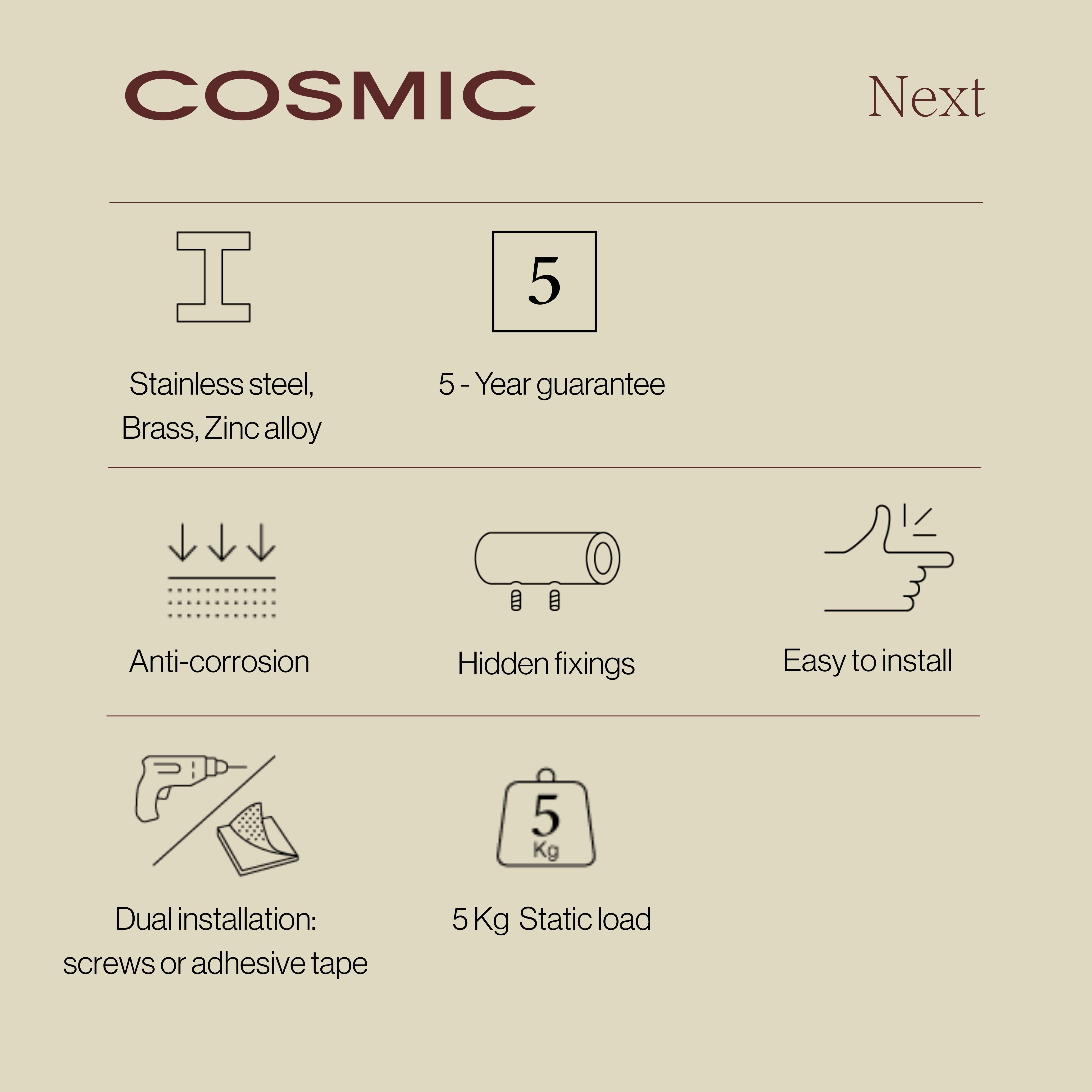 COSMIC Escobilla de baño, Anti corrosión, Diseño Minimalista, Colección NEXT - 5