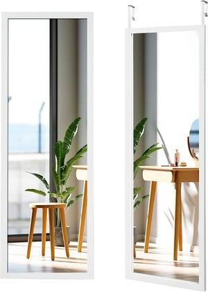 Miroir Mural Suspendu, Miroir de Porte 120 x 37CM avec Crochets de Suspension,Vestiaire Blanc