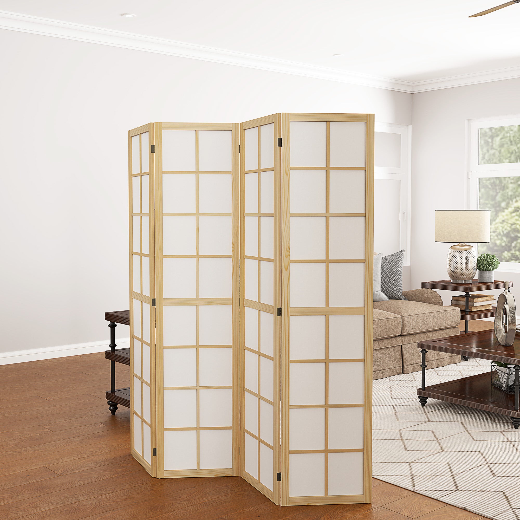 naturel, Paravent interieur pliable 4 panneaux 160 x 170 centimètres séparateur de pièce pour salon chambre à coucher maison - 9