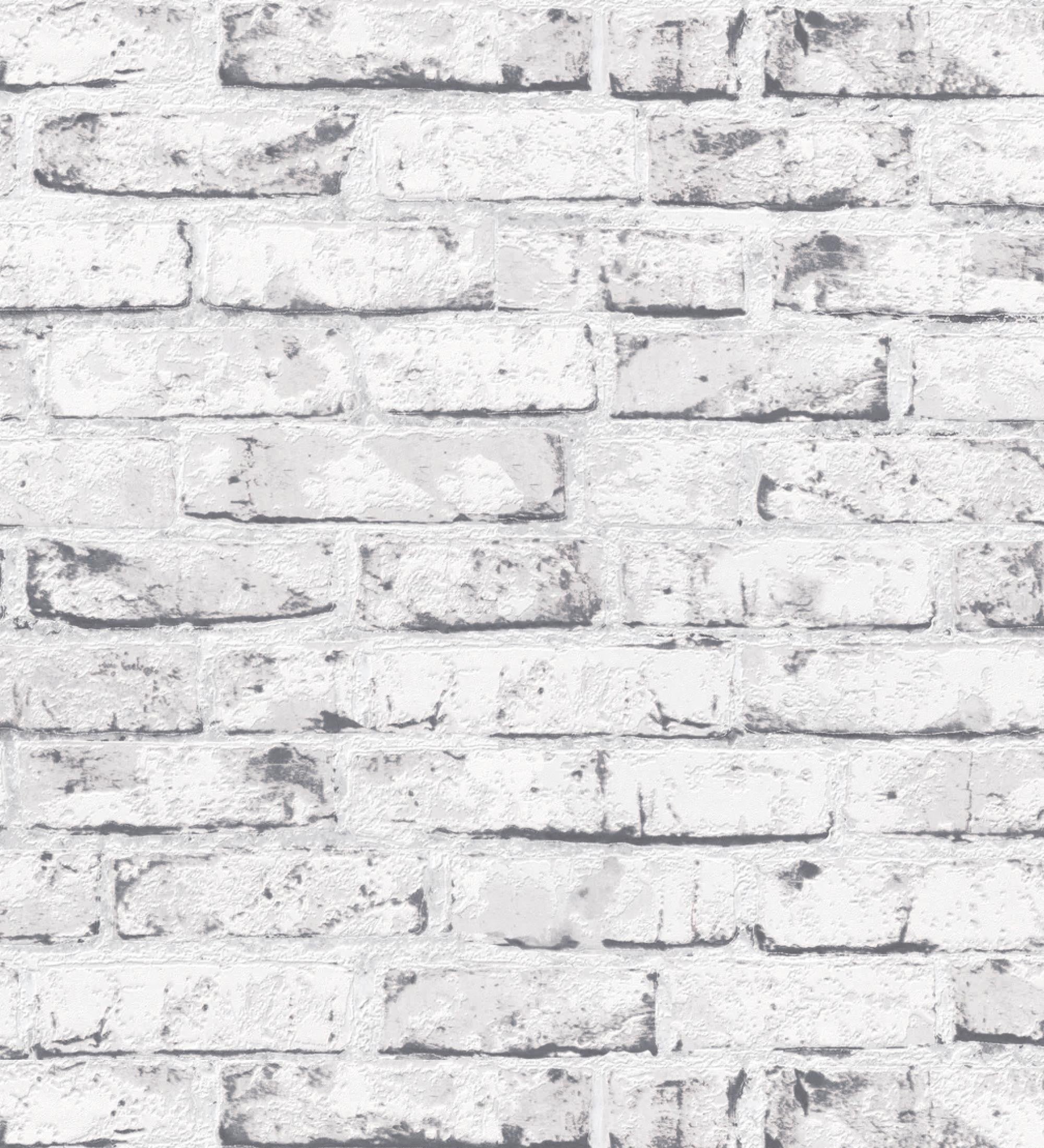 Papel pintado vinílico lavable efecto ladrillo vintage blanco y gris relieve 3D - Nevada 453171 de GAULAN - Rollo de 10 m x 0,53 m - 2