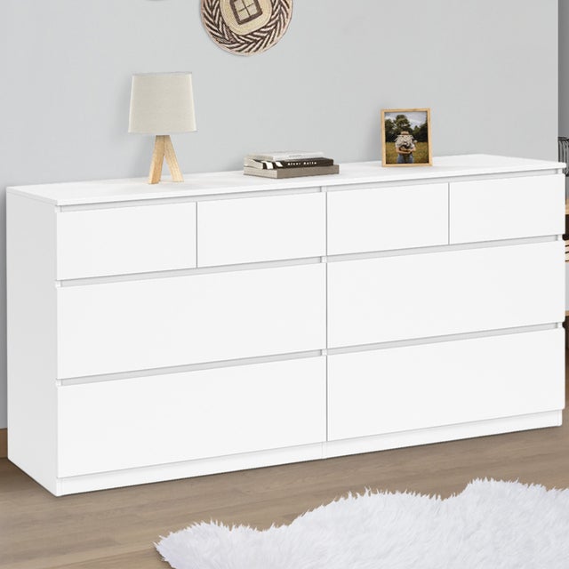 Commode 8 tiroirs TOMI 160 cm bois blanc