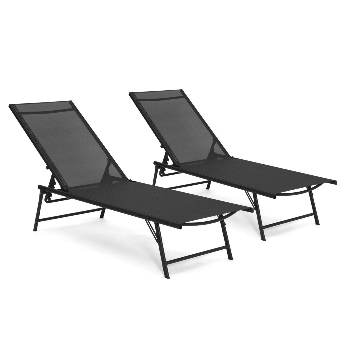 Lot de 2 transats de jardin inclinables KAILUA en acier noir et toile noire - 2