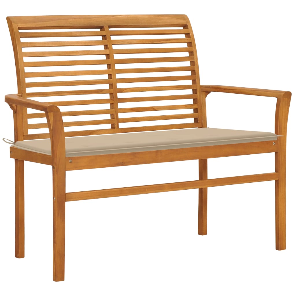 Banc de jardin | Banquette de jardin | Chaise de jardin avec coussin beige 112 cm Bois de teck massif CFW31865 - 2